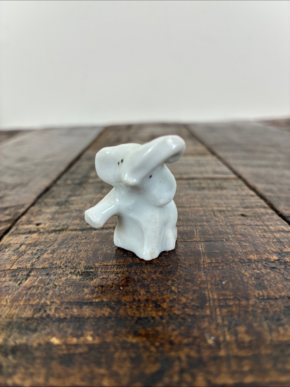 Small White Porcelain Lucky Elephant Figurine 1” Trunk Up Miniature